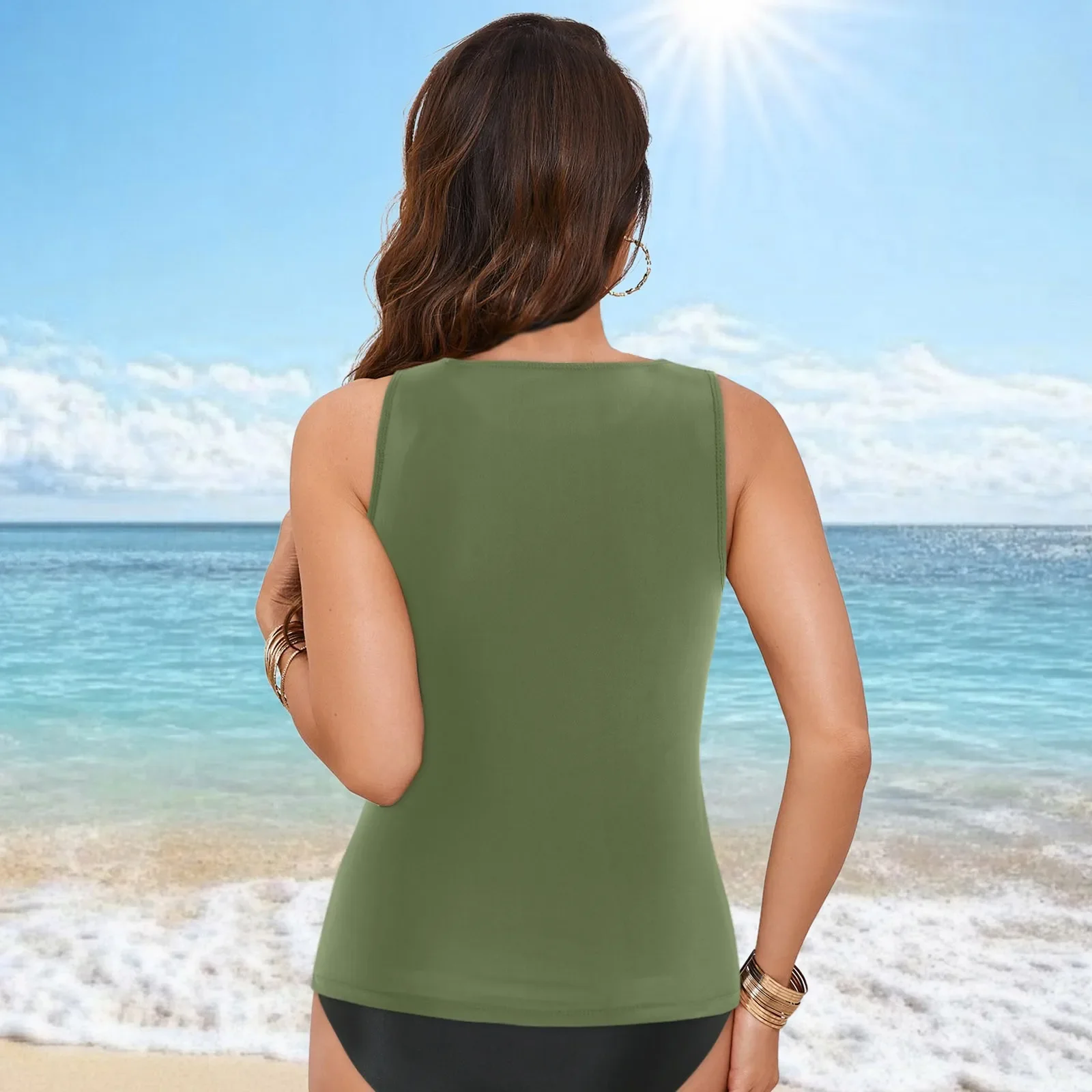 Damskie obcisłe tankini z okrągłym dekoltem na lato, nowe europejsko-amerykańskie modele, wygodny, codzienny strój kąpielowy.