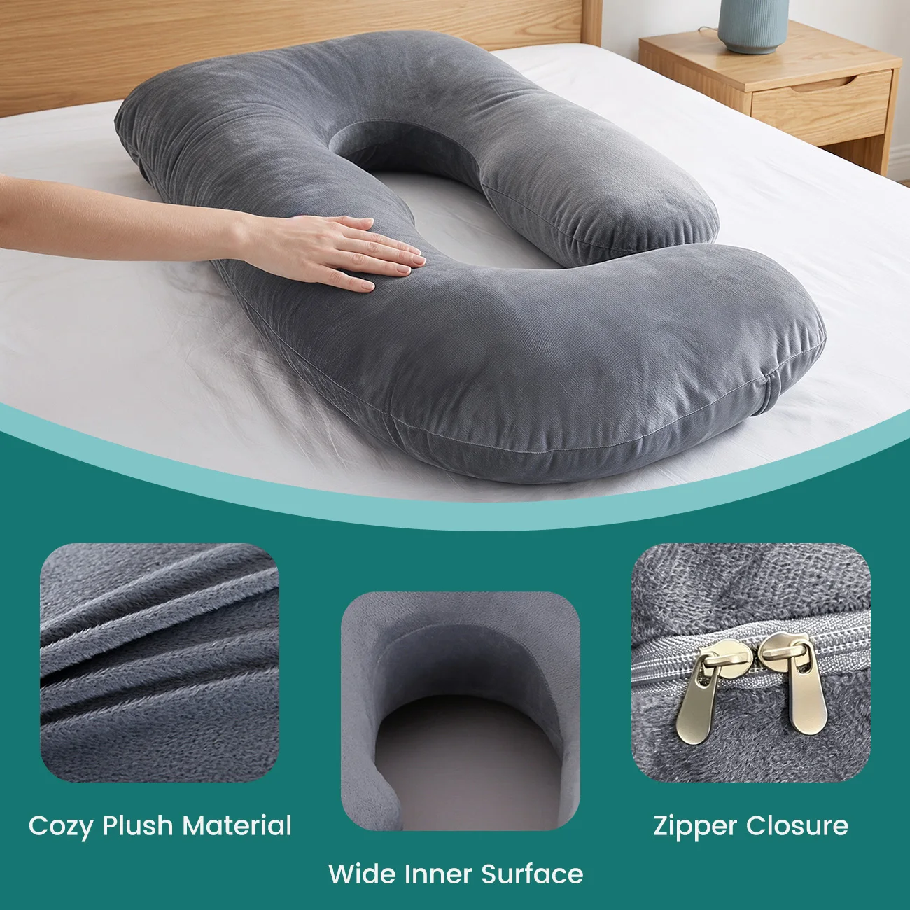 Soft Velvet J-Shaped Full Body Maternity Pillow Pregnant Women Back Leg Tummy Support Comfort Sleeping Pillow Festival Present