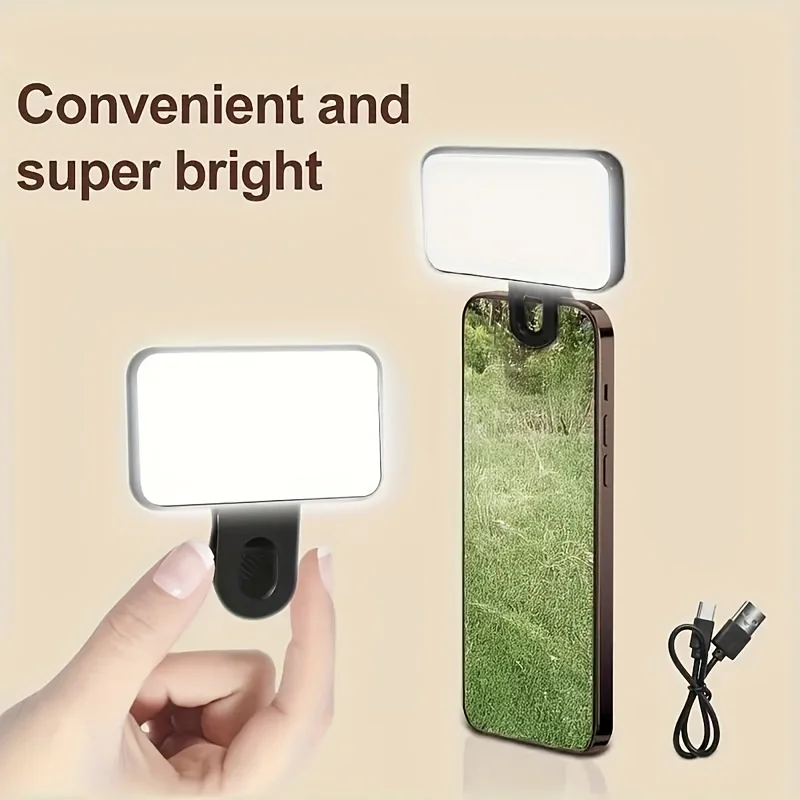 

Portable Clip on LED Mini Selfie Fill Light Adjustable 3 Brightness Modes and Angles Suitable for Mobile Phones and Computers