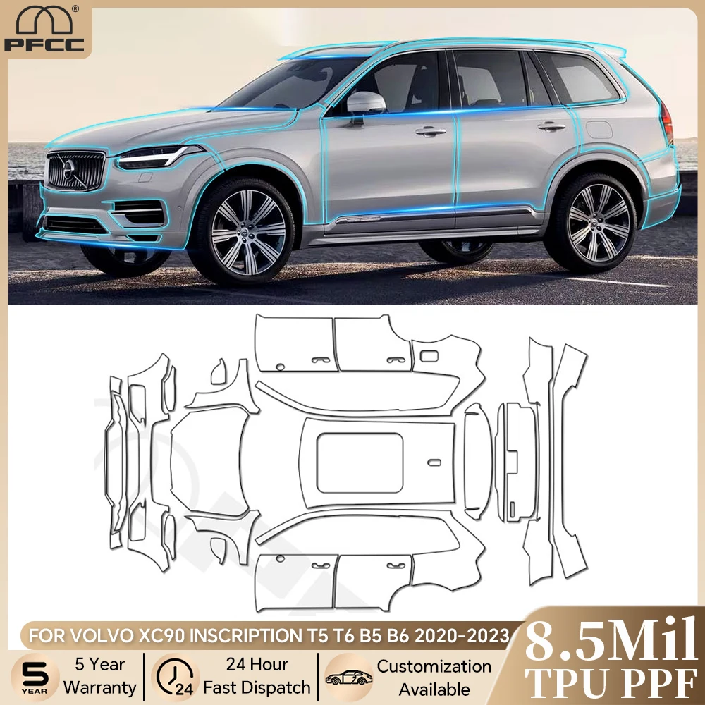 

For Volvo XC90 INSCRIPTION T5 T6 B5 B6 2020-2023 Pre-cut PPF Clear Bra 8.5Mil TPU Paint Protection Film Car Body Anti-scratch