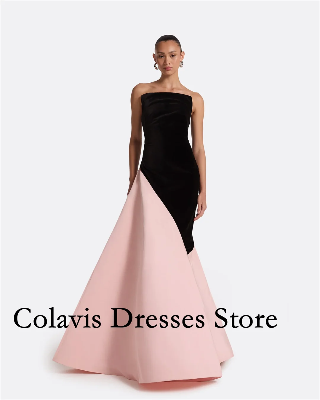 

2025 Customized Black & Peony Blush Long Dress Strapless Prom Dresses Evening Dress Women Evening Gowns Formal Party Dress