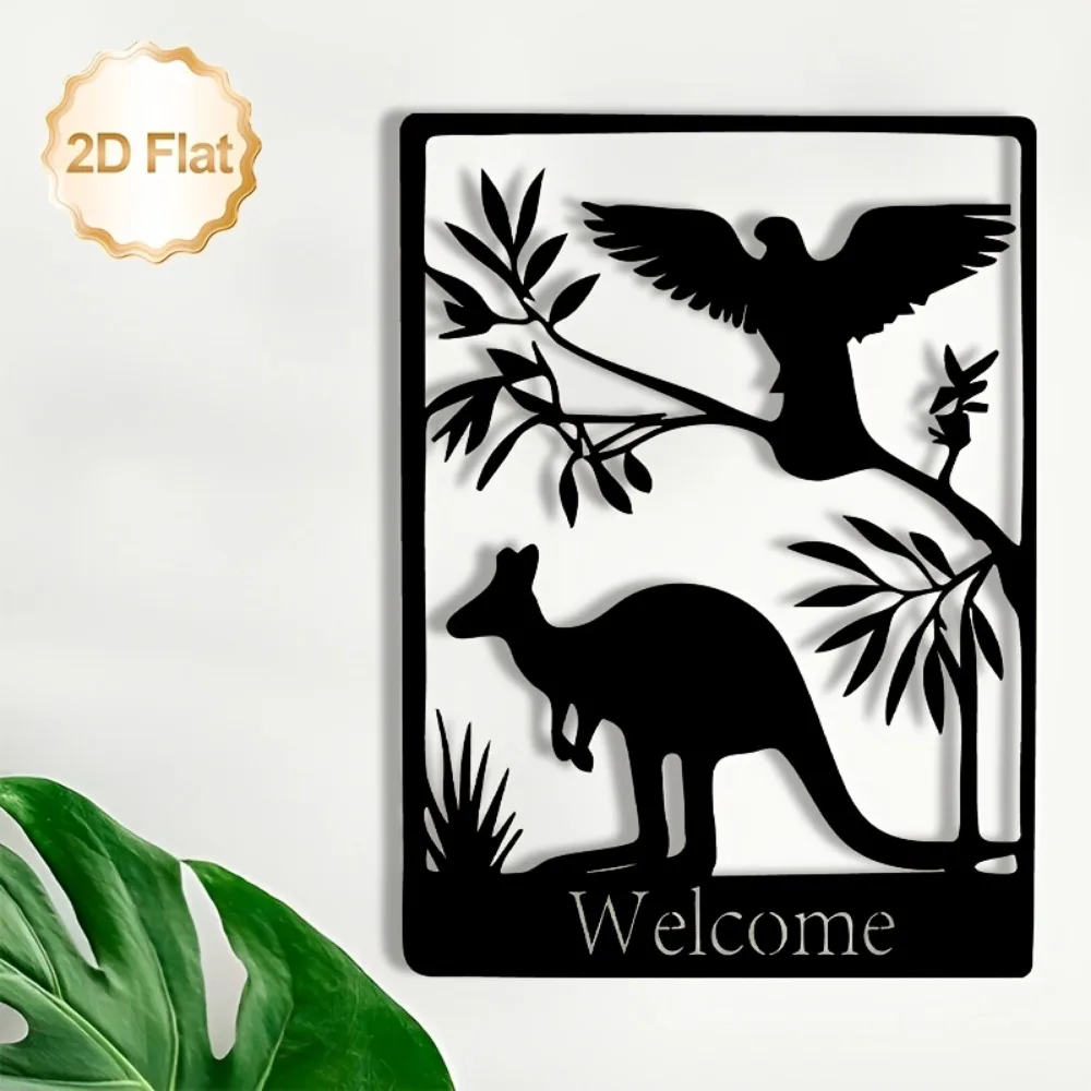 CIFBUY Metal Wall Art,2D Flat Laser Cut Kangaroo Eagle Iron Hanging Sculpture,Rustproof Powder‑Coated Wall Decor