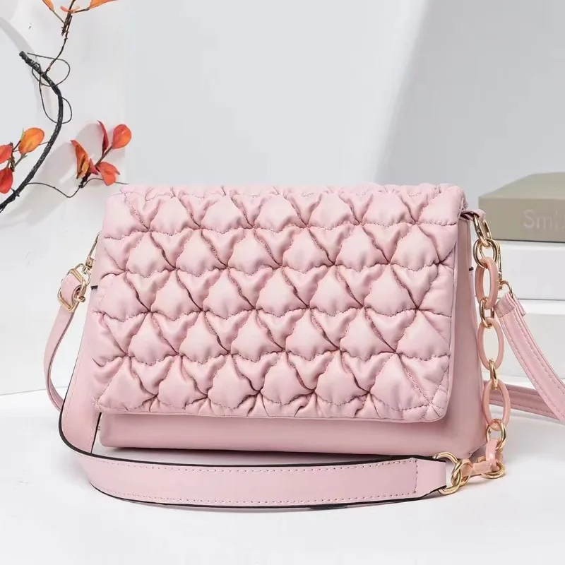 Mini bolsa de ombro plissada PU para mulheres, monocromática, Cute Trend Design, casual, compras, viagens, Crossbody, nuvens