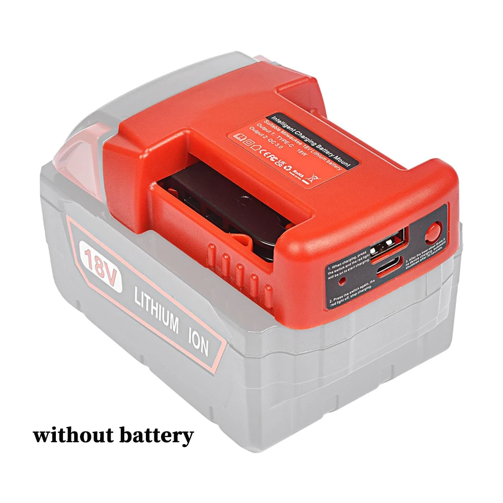 Carregador Rápido Usb para Milwaukee 18v Li-ion Suporte de Bateria Portátil Adaptador com Usb e Saída tipo c Carregamento Rápido