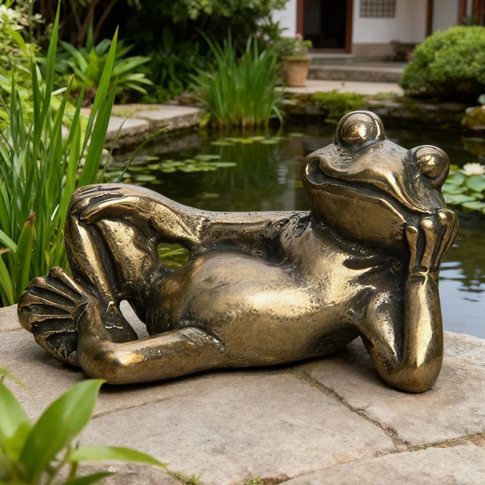 Messing-Frosch-Figur, Statue, Miniatur-Skulptur, solide Desktop-Frösche, Dekor, antikes Ornament für Zuhause, Büro, Tischdekoration
