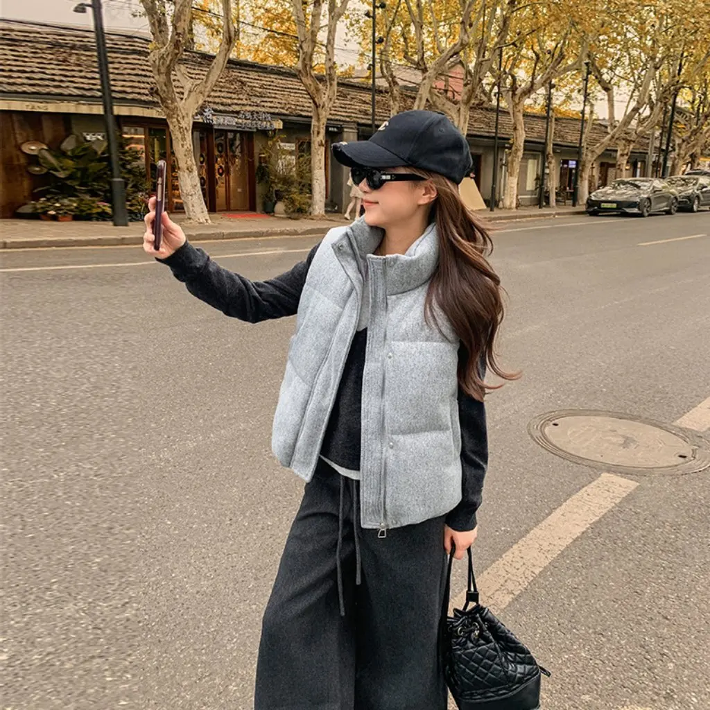 

Европейская станция, новый модный шерстяной хлопковый жилет с воротником-стойкой, женский короткий стильный осенне-зимний высококачественный универсальный жилет