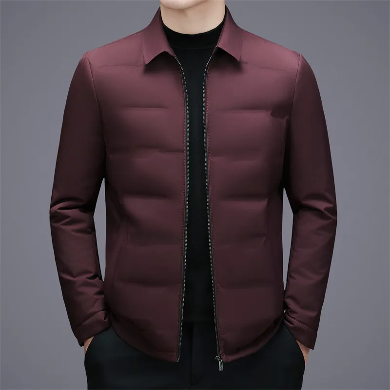 

New 2025 Autumn Winter Men's Business Casual Lightweight Duck Down Jacket Outwear Windproof Solid Color Slim Fit Top Puffer Coat