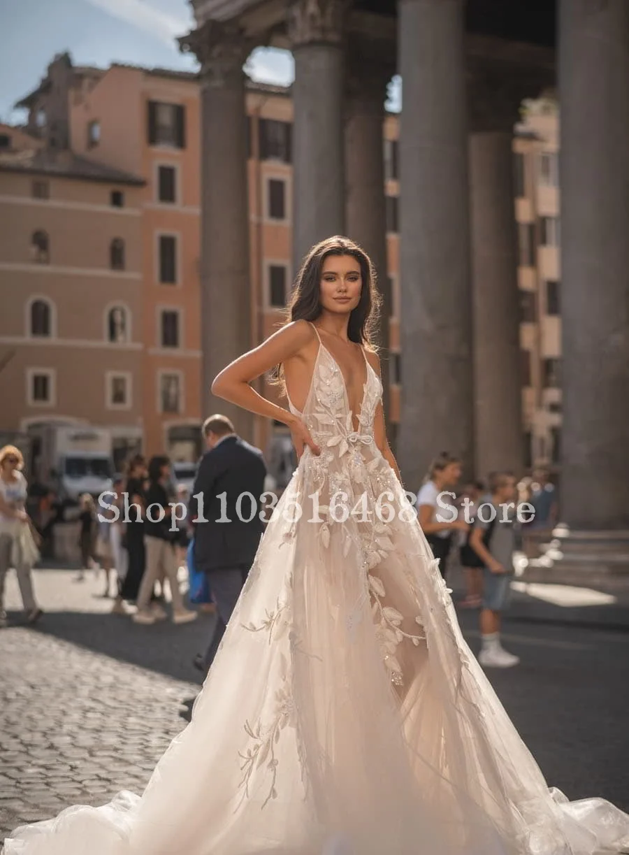 Vestidos de novia formales con tirantes finos para mujer, apliques Halter blancos, línea A, Serene Hill, Sexy, nuevo