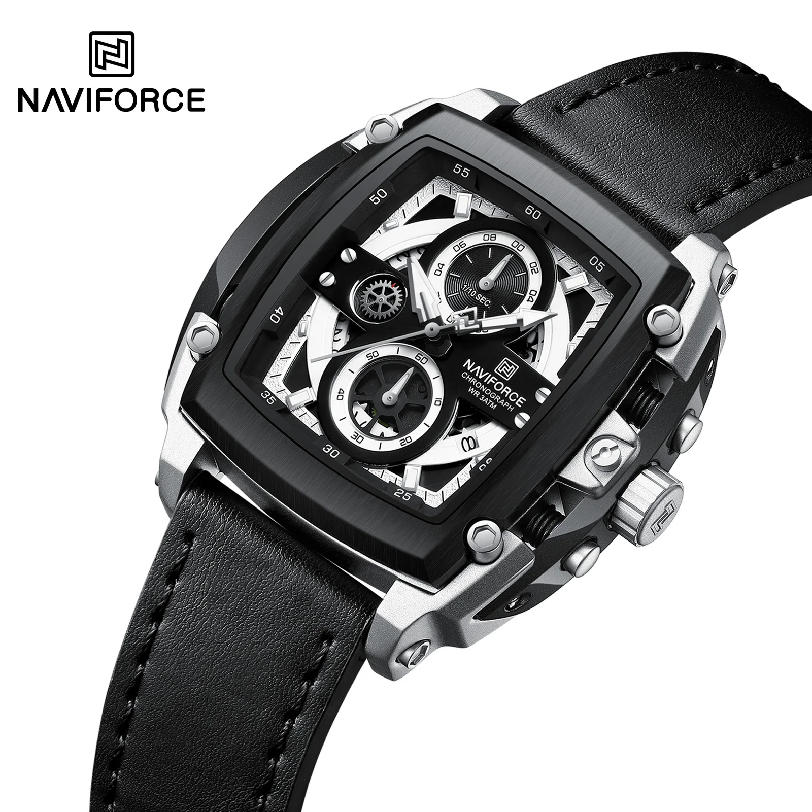 

NAVIFORCE Men's Watch New Sport Casual Leather Band WristWatches Luxury Brand Male Military Waterproof Quartz Chronograph Clock