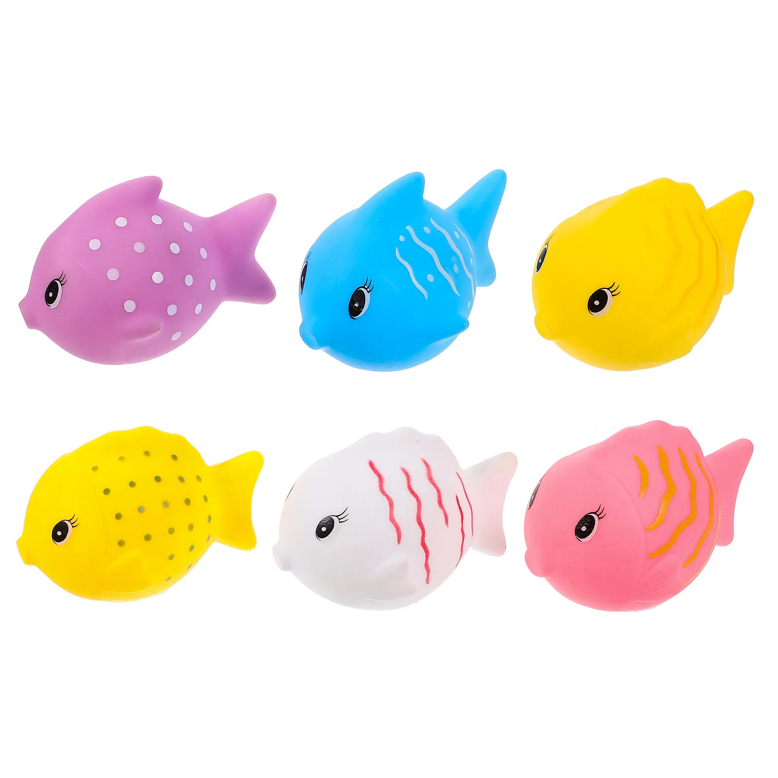 Set di 6 Giocattoli Galleggianti in Vinile a Forma di Pesce per il Bagnetto, Essenziali per Neonati, con Simpatici Motivi Animali, Colori Vivaci, Spremibili e Sonori