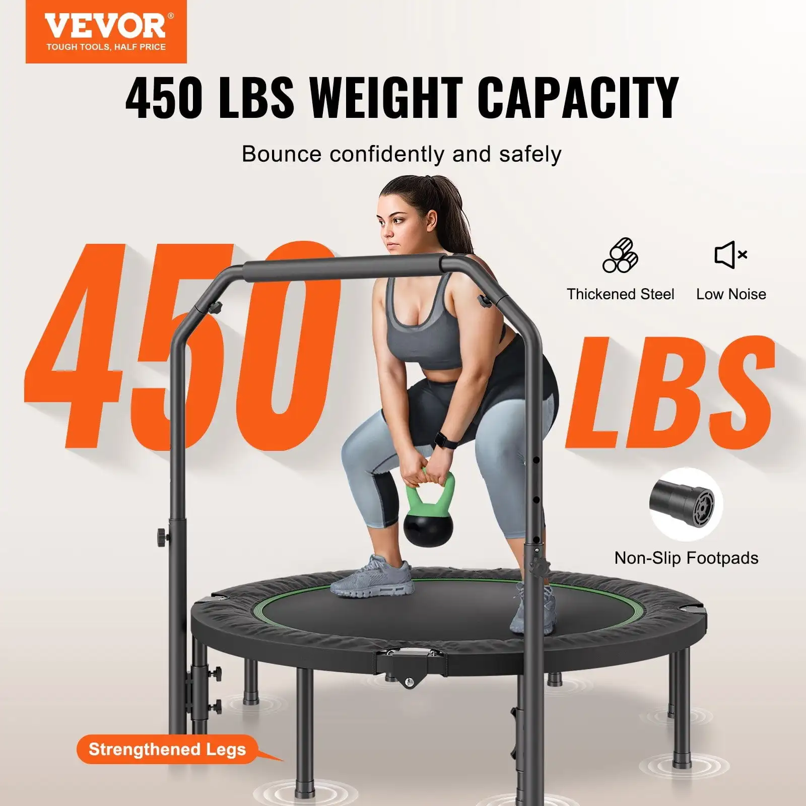 

52" Foldable Mini Fitness Trampoline Adults Exercise Rebounder with Handle