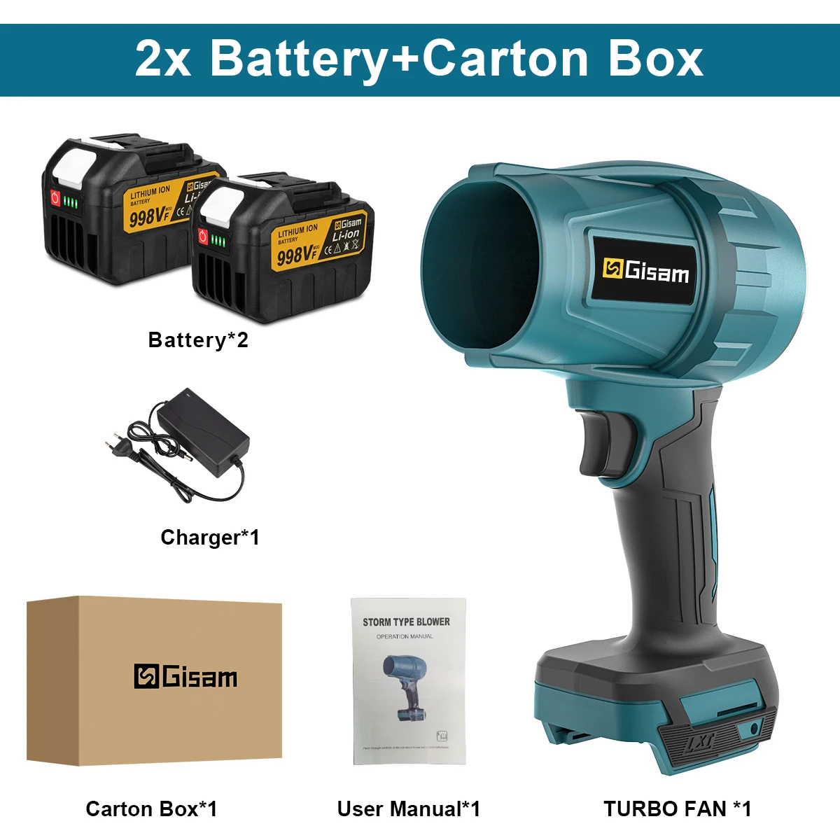 Gisam 150000RPM Bürstenloser Akku-Luftbläser Turbo Jet Fan Laubbläser Staubblasgerät für Makita 18V Akku