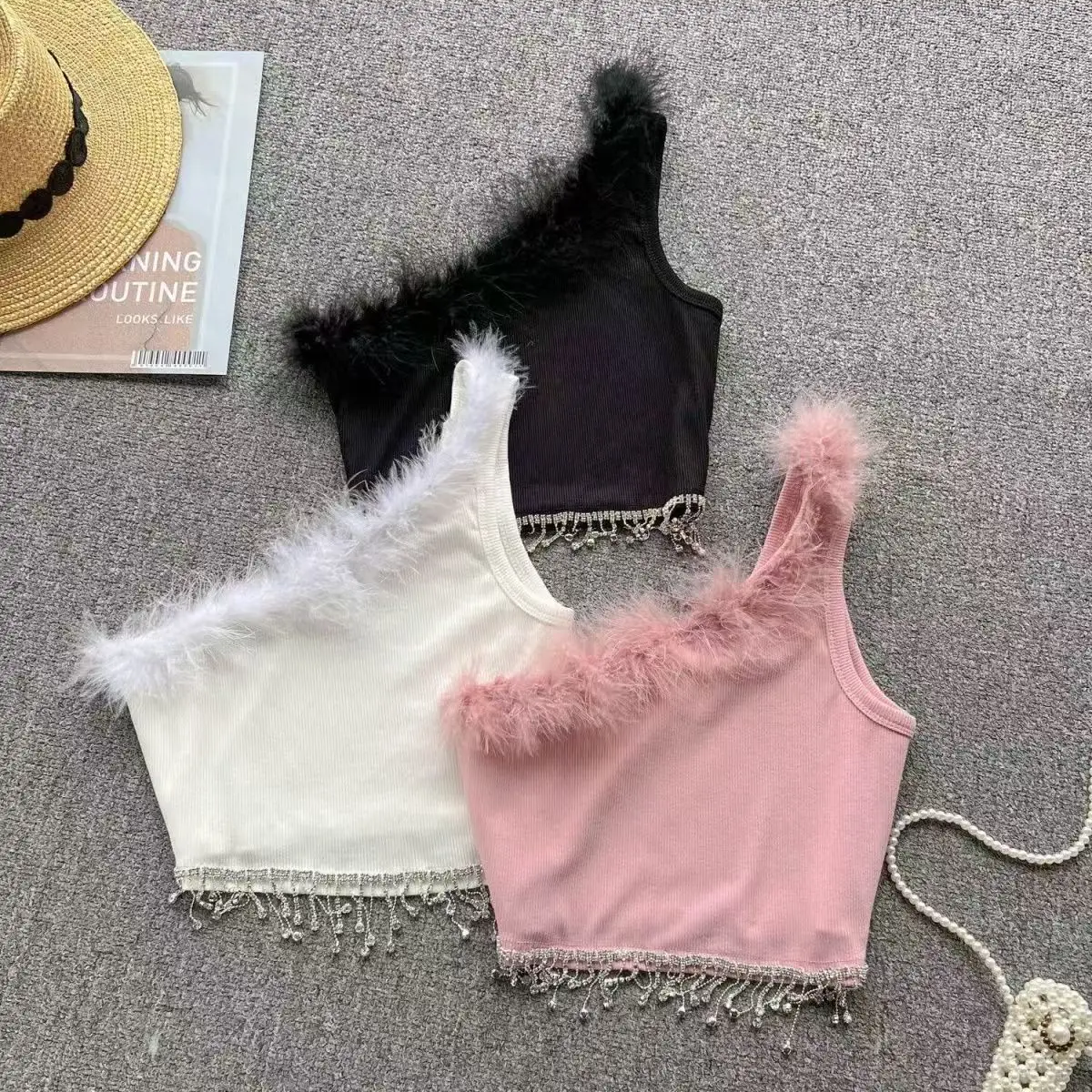 

baby girls dance vest feather tassel one shoulder crop top open back jazz kids clothes rhinestone fringe toddler 2 to 12 yrs