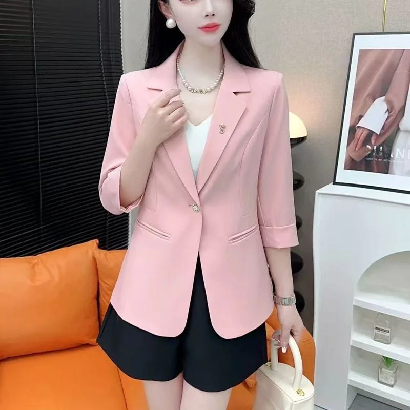 

Ele Seven-Quarter Sve Women's Slim Fit Lightweight Versatile Faionable Top Trendy Pure Color Sle 2025 Sprin...