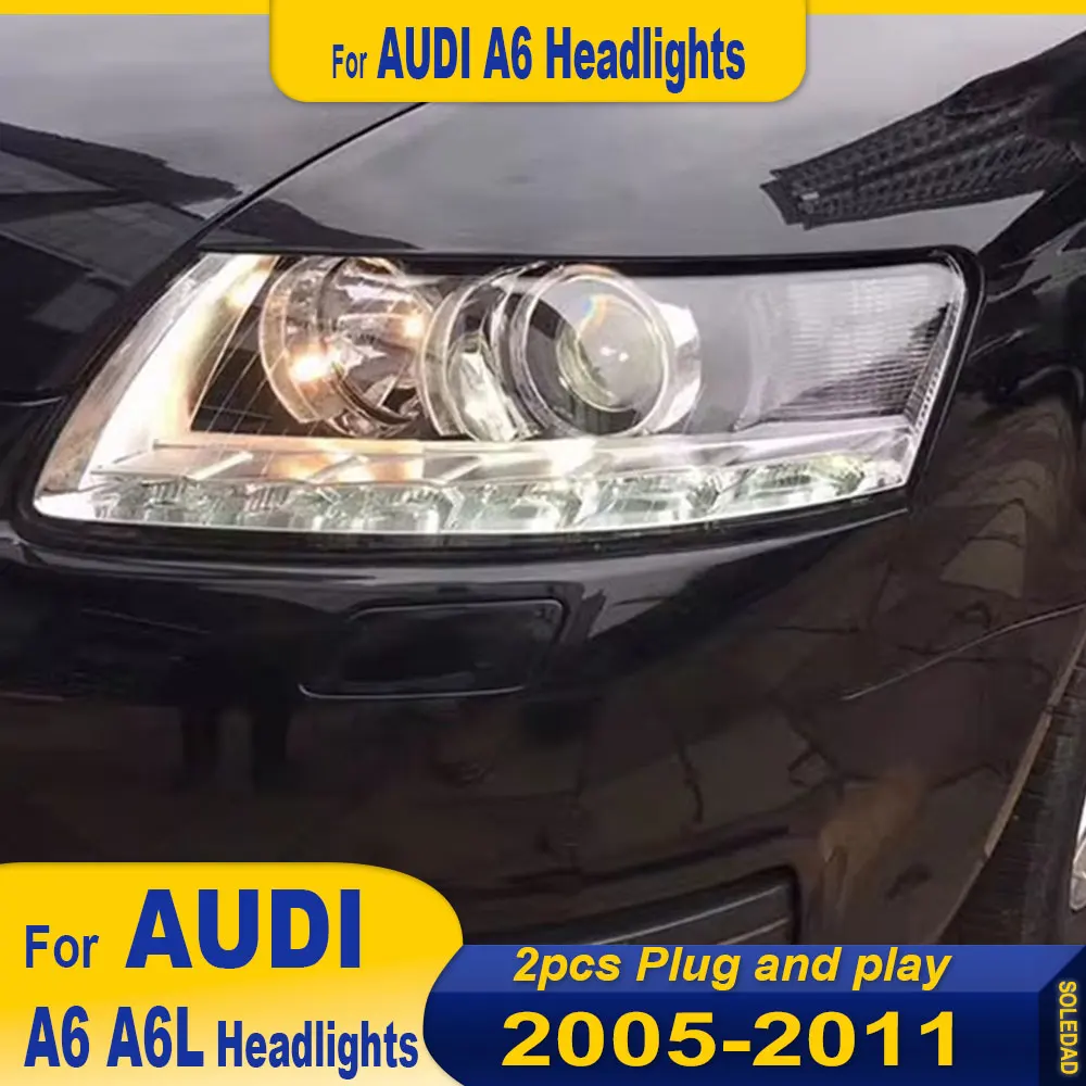 2pcs LED Car Headlight Assembly for AUDI A6 A6L 2005-2011 A6 C6 Headlight LED DRL Dynamic Turning Front Headlights Plug and Play