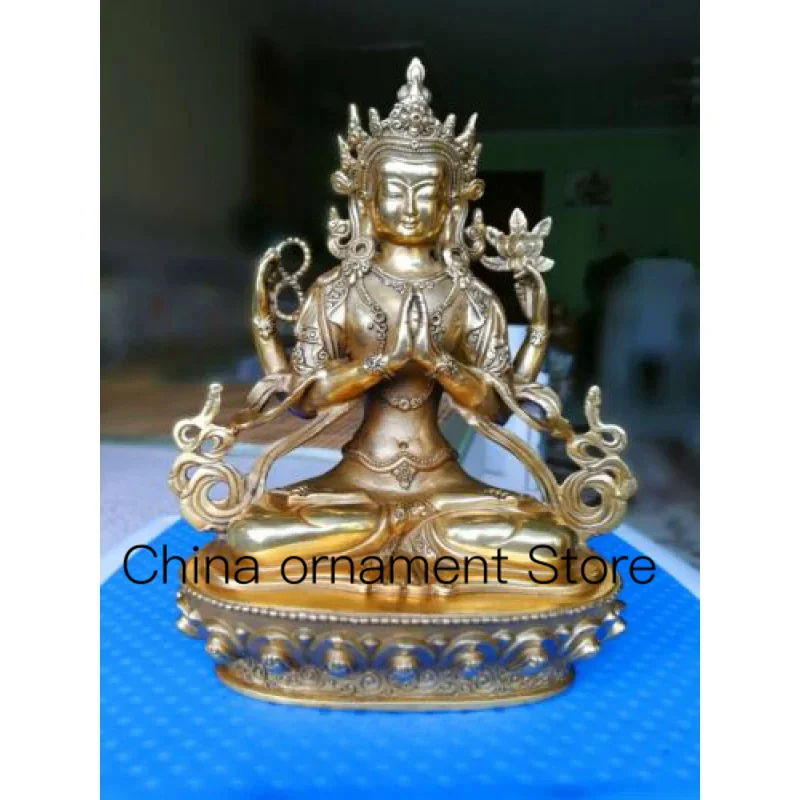 Bronze Buddha Chenrezig Four-armed 4 arms Kwan-yin statue avalokiteshvara