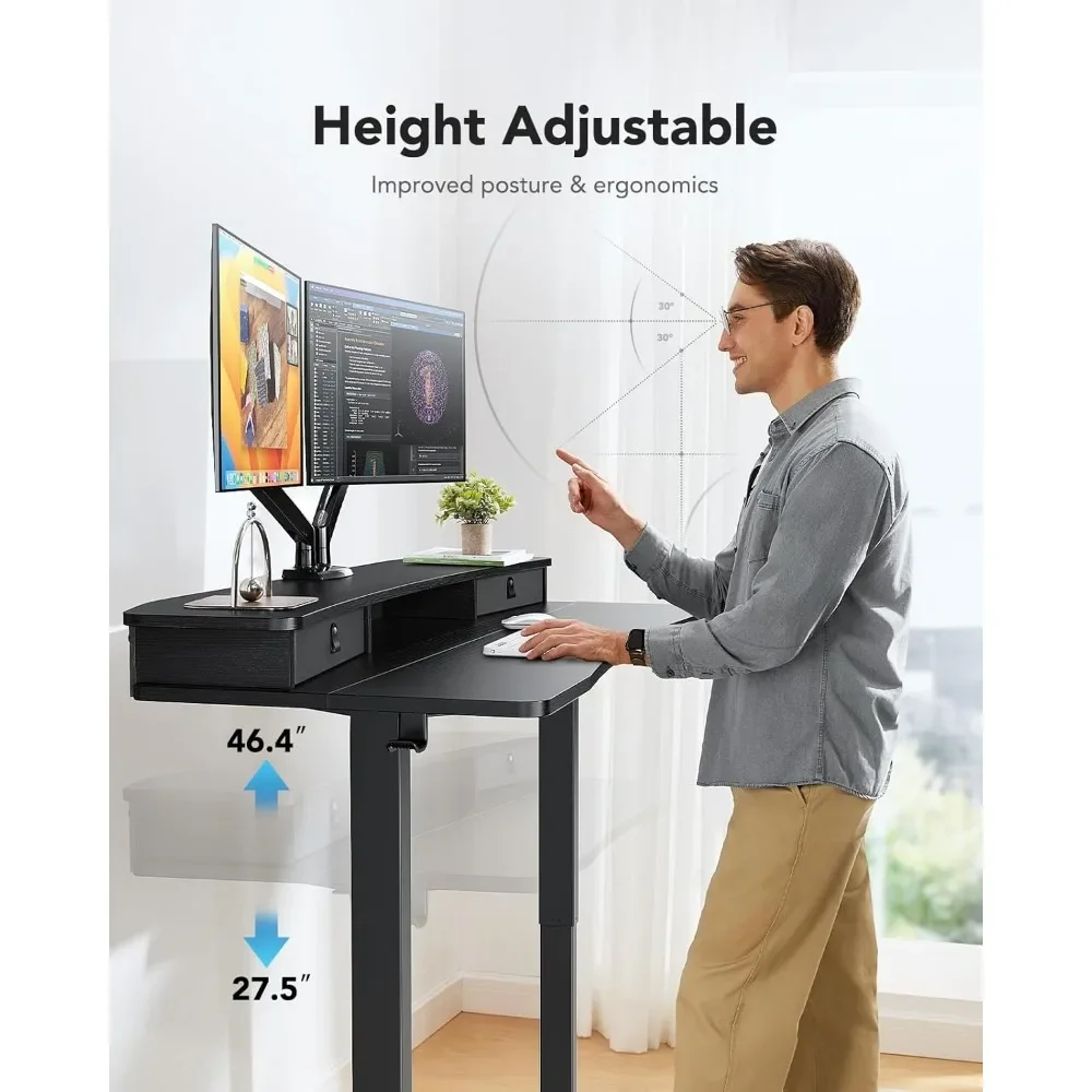 

48″ x 24″ Electric Standing Desk w/2 Drawers, C-Clamp Mount Compatible, Height Adjustable Computer Home/Office Stand Up Desk