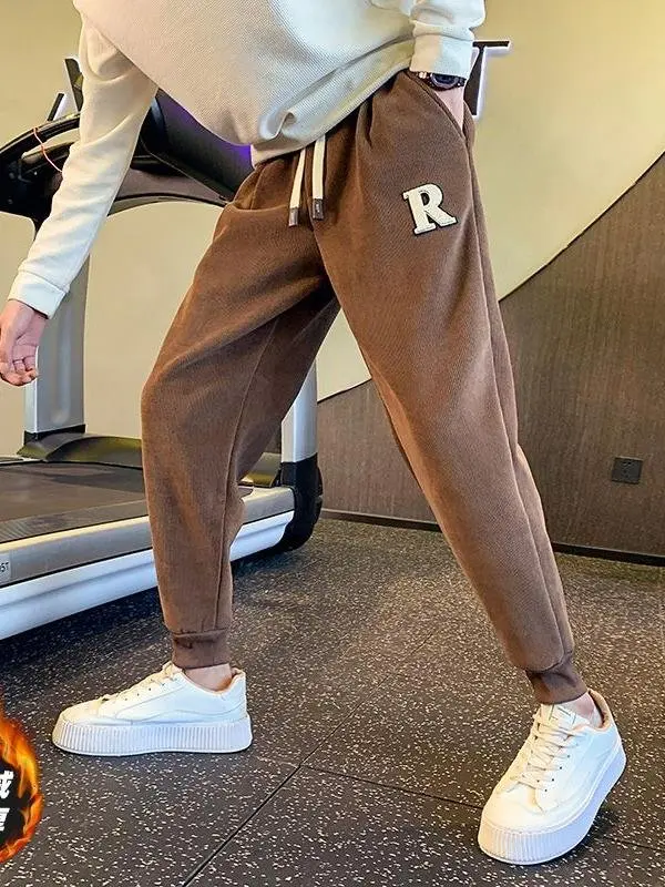 

Мужские вельветовые брюки-харланы утепленные, повседневные, модные, зауженного кроя, осенне-зимние, новые, для прогулок