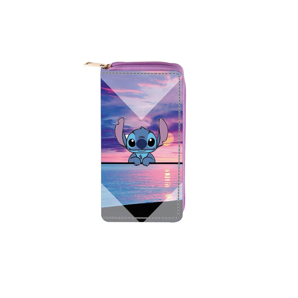 Disney cute cartoon stitch Women PU Wallet Ladies Zipper Clutch Bag Credit Card Holder Purse