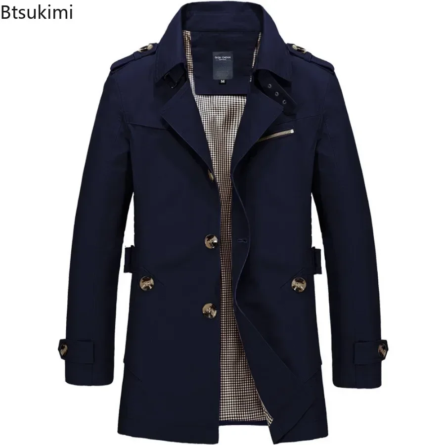 Fashion New Men Trench Coats 100% Cotton Casual Business Trench Jacket Elegant Male Single Breasted Windbreak Mid-length Jackets