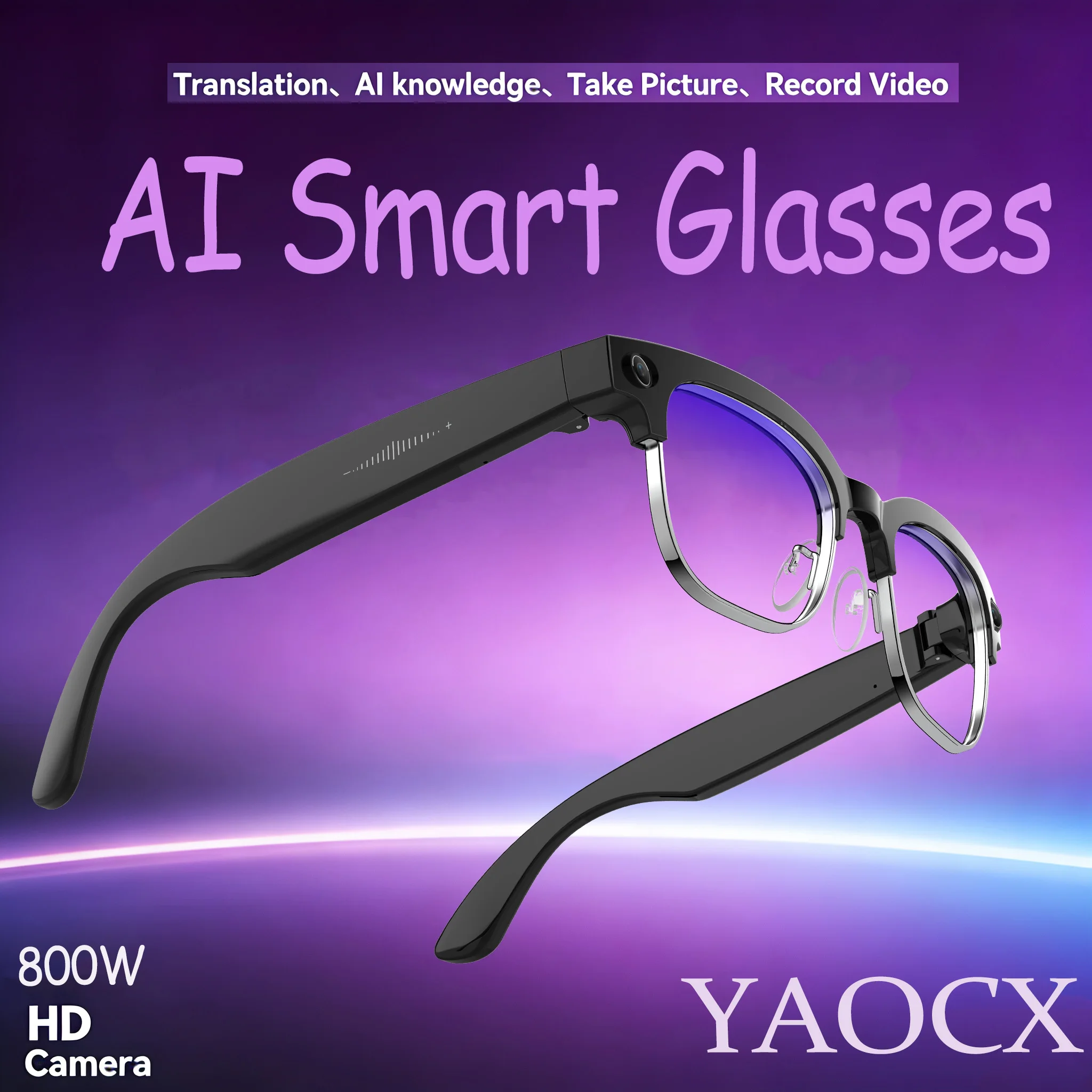 

Умные очки 2026 800W с камерой, Bluetooth, музыкой, звонками, интеллектуальной записью, AI-переводом, функцией фотосъемки и распознаванием объектов