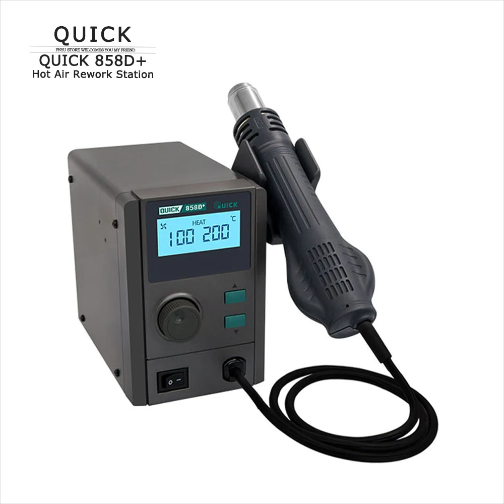 QUICK 858D+ Hot Air Desoldering Station LCD Digital Display Hot Air Gun for Chip PCB SMD Motherboard Rework Station Disassemble