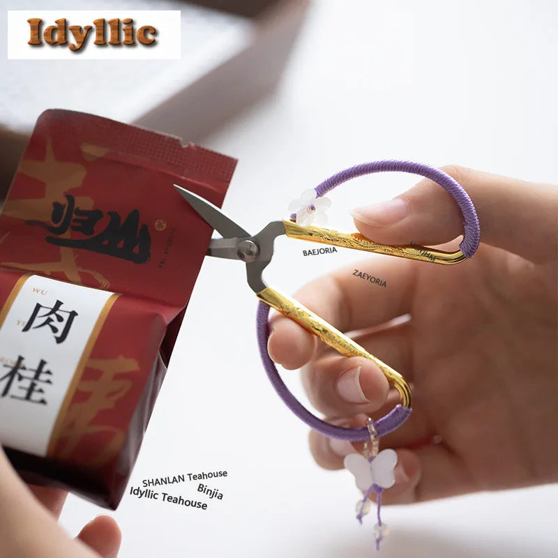 Red Small Tea Bags Scissors Embroidery Cutting Sewing Tailor Shears Needlework Craft Tea Ceremony Specialized Tools Craft Gift