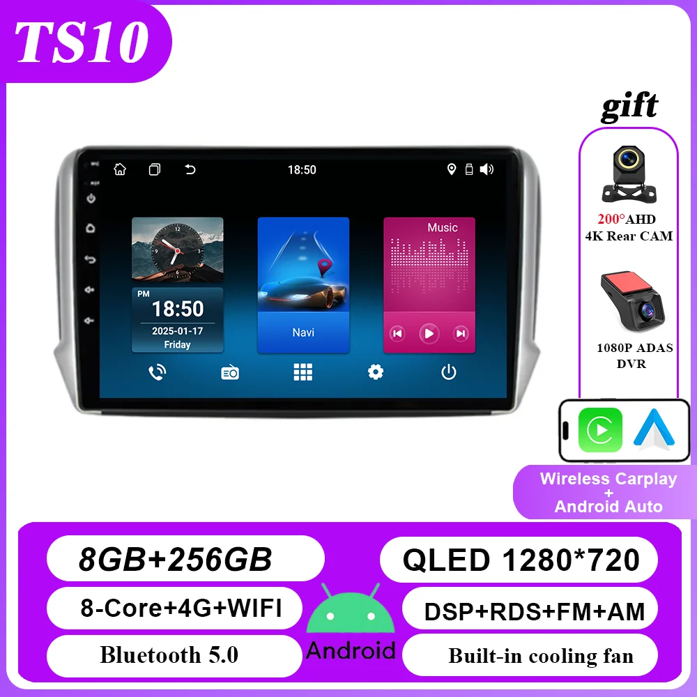 Carplay Android Auto Autoradio Voor Peugeot 2008 208 Serie 2012-2018 Multimidia Video Player QLED Scherm 2din stereo Head Unit