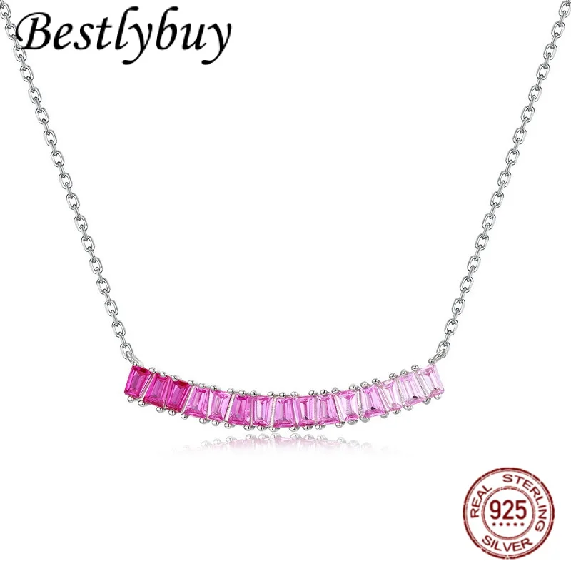 

Японское и корейское легкое роскошное минималистское стильное одно слово розовое корундовое ожерелье модная серебряная цепочка на ключицу S925