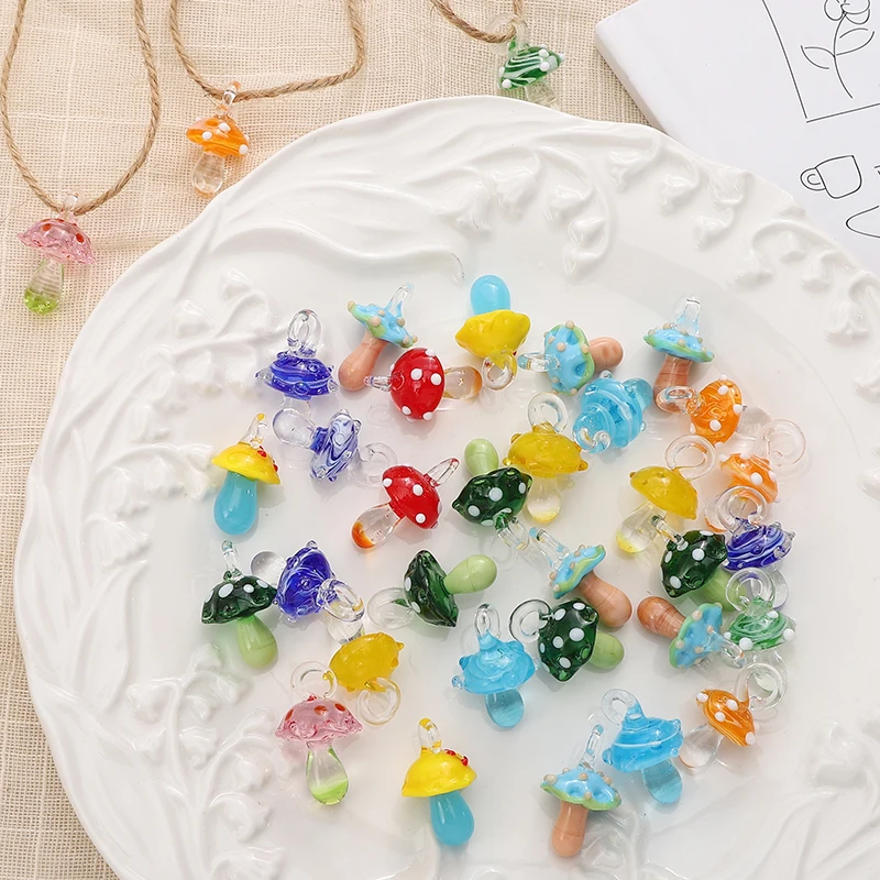 1Pcs 15x26mm Cute Mushroom Charms Lampwork Beads for Necklace Bracelet Bag Pendants DIY Jewelry Craft Making Accessories