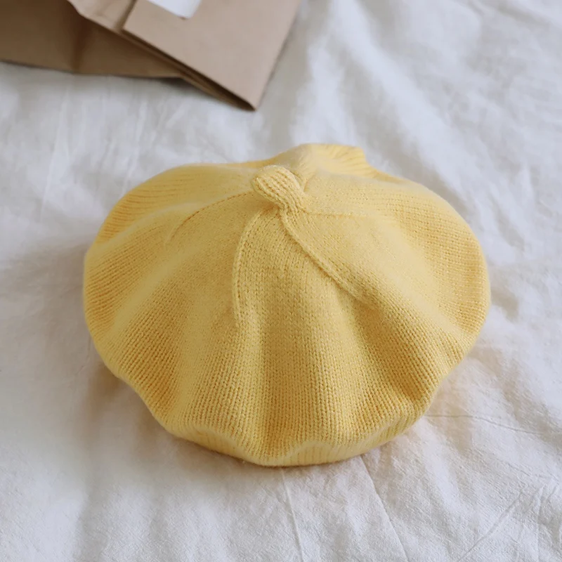 1 PCS Children\'s Knitted Beret Hats Men And Women Baby Solid Color Woolen Pumpkin Hats Girls Beret