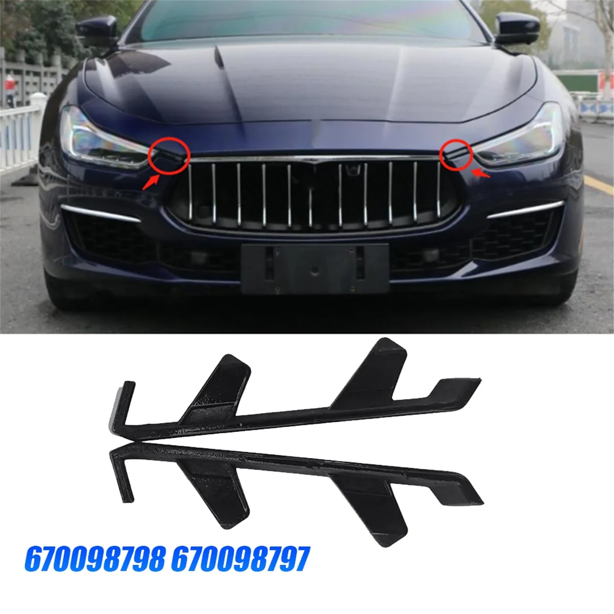 1Pair Front Bumper Trim Plate Bracket 670098798 670098797 for Maserati Ghibli 2018-2020 Headlight Side Trim Holder Cover