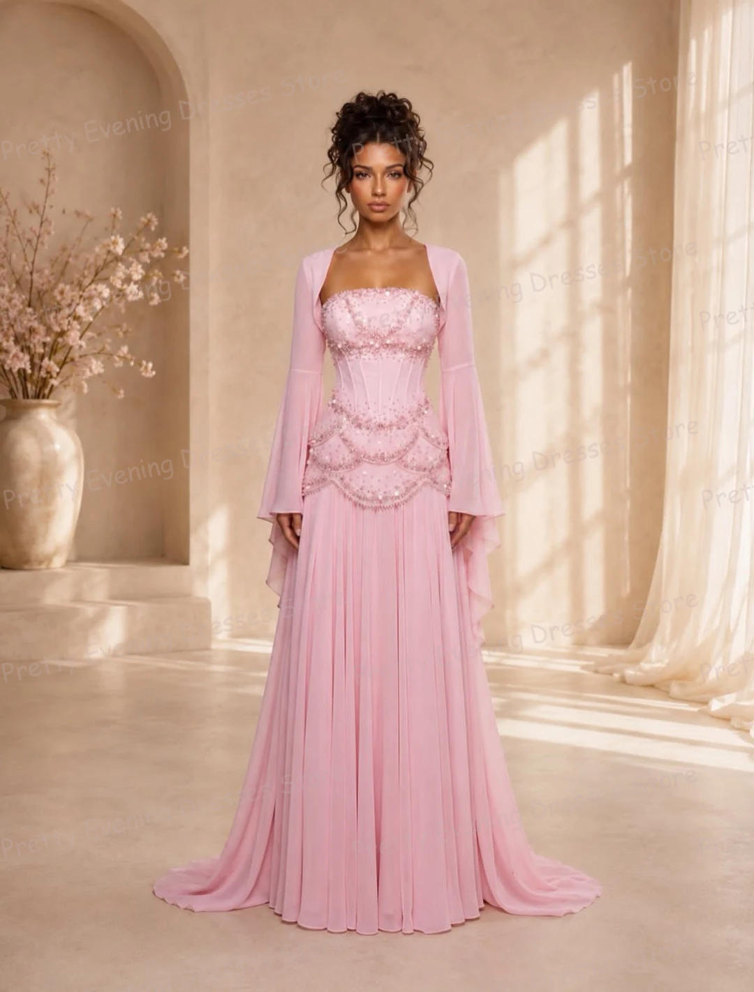 Vestidos de Noche Elegantes y Sensuales en Colores Vibrantes, Vestidos de Fiesta con Corte Sirena para Mujer, con Volantes, Lentejuelas Suaves y Manga Larga, Vestidos de Novia