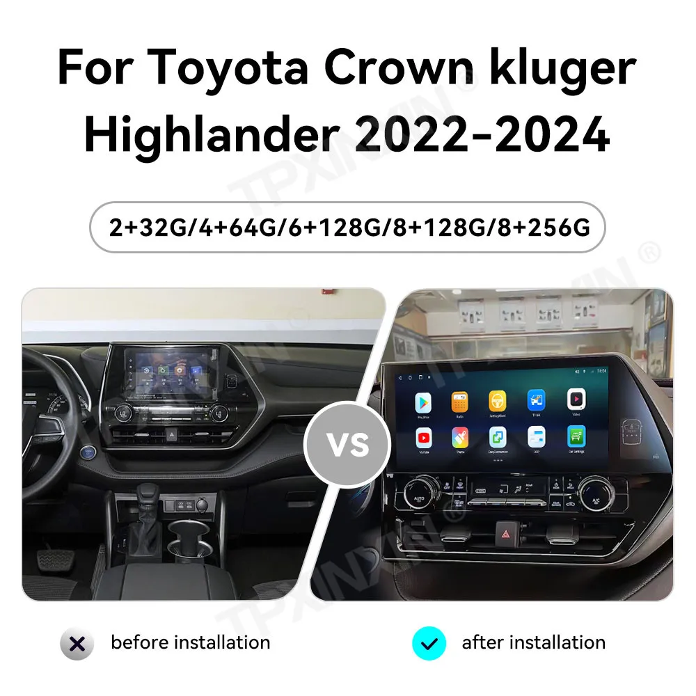 12.3 "autoradio pour Toyota Highlander couronne Kluger 2022 voiture lecteur vidéo multimédia stéréo Auto GPS Navigation Carplay autoradio