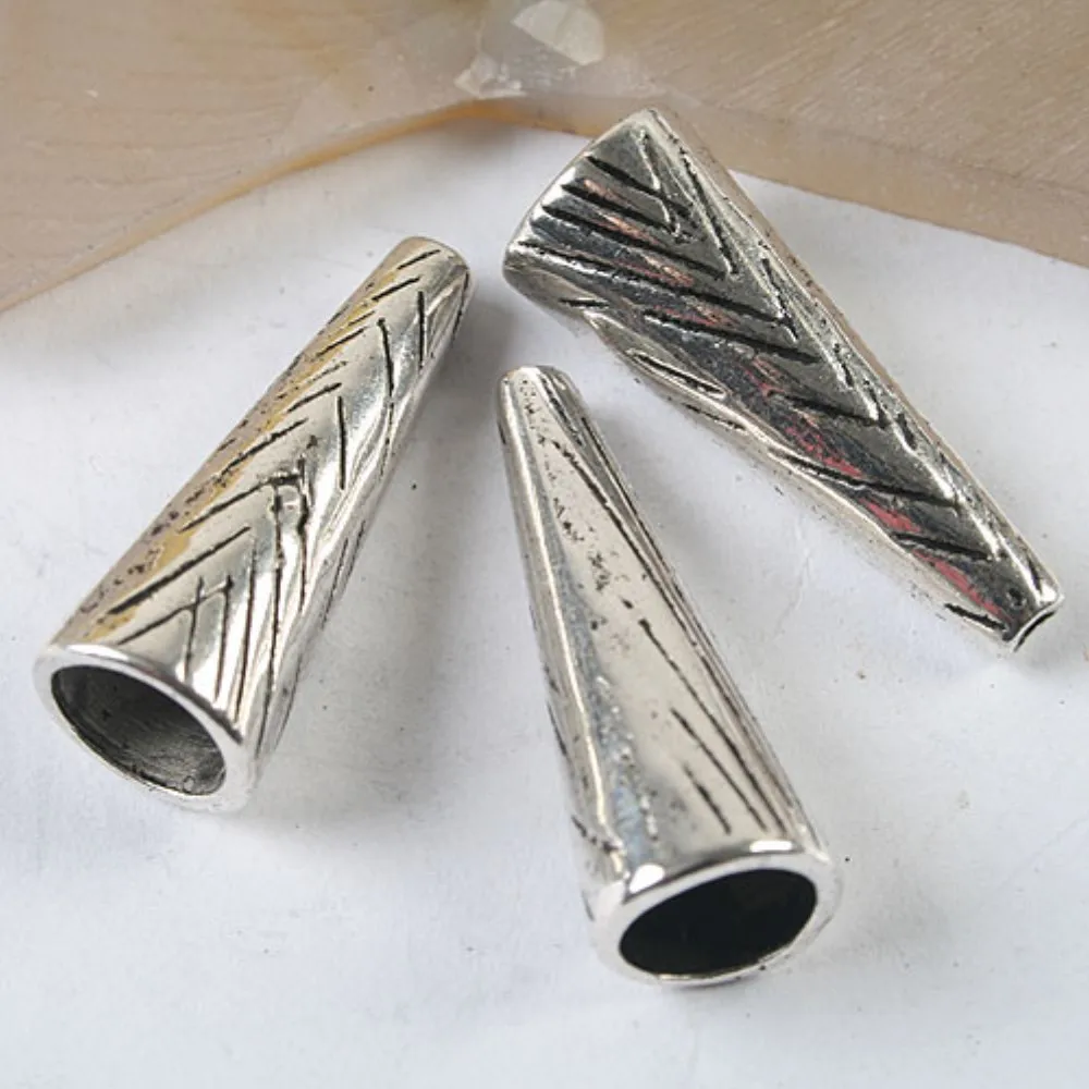 

5PCS 28x10mm hole:7.7mm DARK SILVER TONE CONE SPACER BEADS 28X10MM H3590