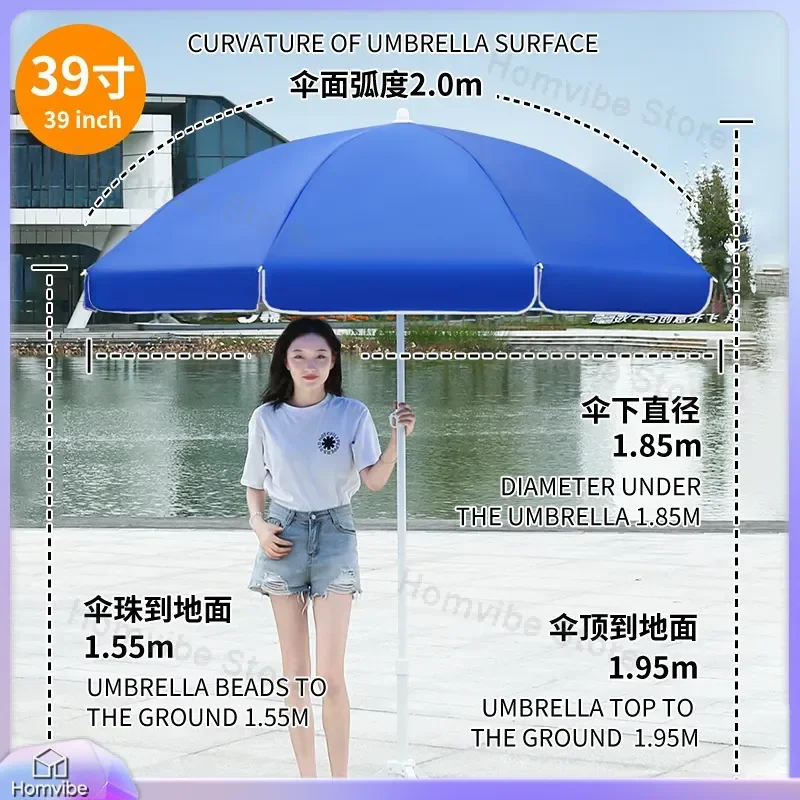 Large Outdoor Sun Umbrella Commercial Beach Parasol with Stand Heavy Duty Patio Shade Canopy for Garden Terrace Advertising