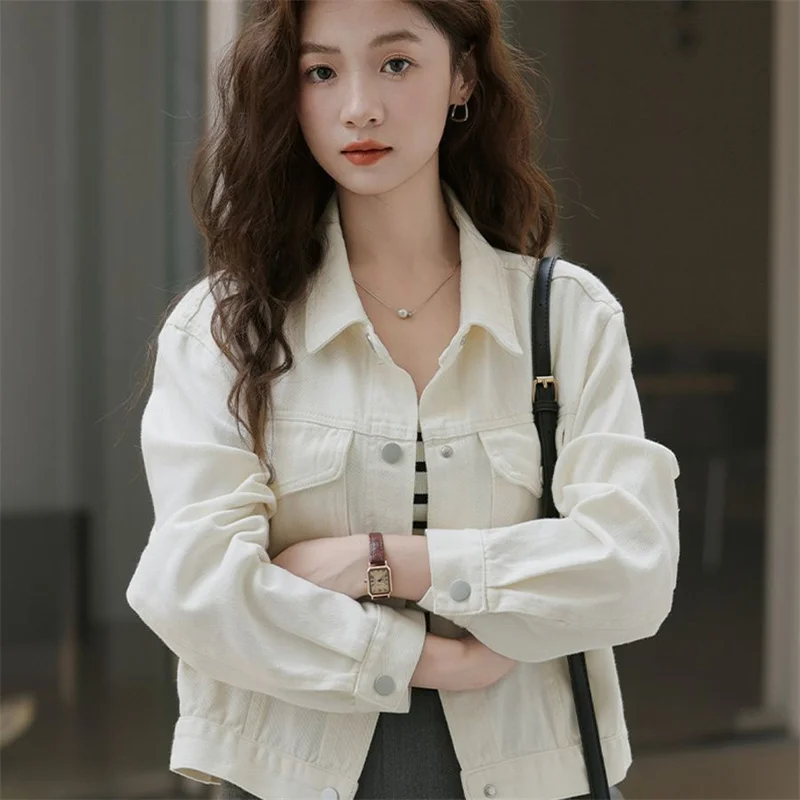 2026 New Spring Autumn Women Short Denim Jacket Korean Loose All-Match Jeans Coat Girl Student Long Sleeve Cowboy Outwear