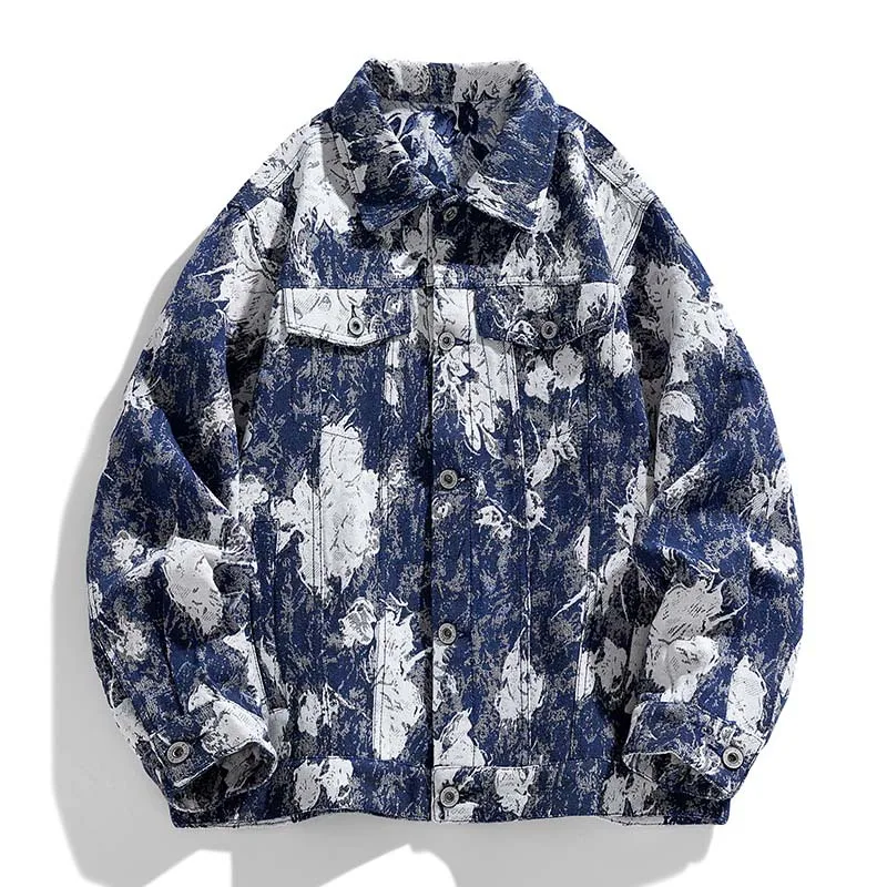 Streetwear camisa casual masculina jaqueta na moda luxo jacquard casaco pintura a óleo efeito hong kong estilo retro workwear outerwear