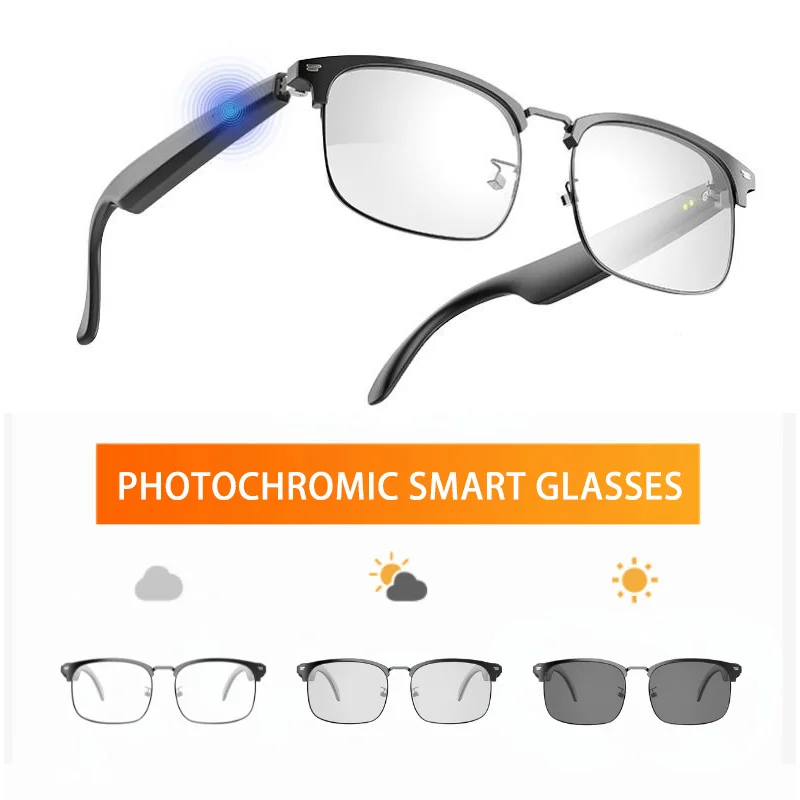 AI Smart Glasses Bluetooth Call Video Music Player Headset Support Multiple Languages Translation Color Changing Lenses