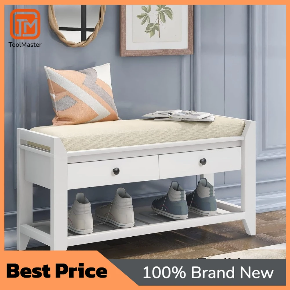 

【Hot Sale】with 2 Drawers And Storage Shelf, Hallway Bench Shoe Cabinet Shoe Bench Fo Entryway Storage Bench With Cushioned Seat