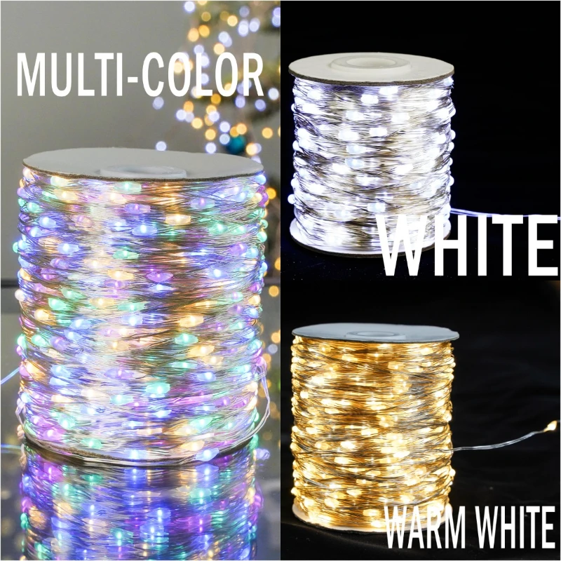 100M Outdoor Waterproof Silver Christmas Garland String Lights 8Modes Remote LED Fairy Light Decoration For Wedding New Year