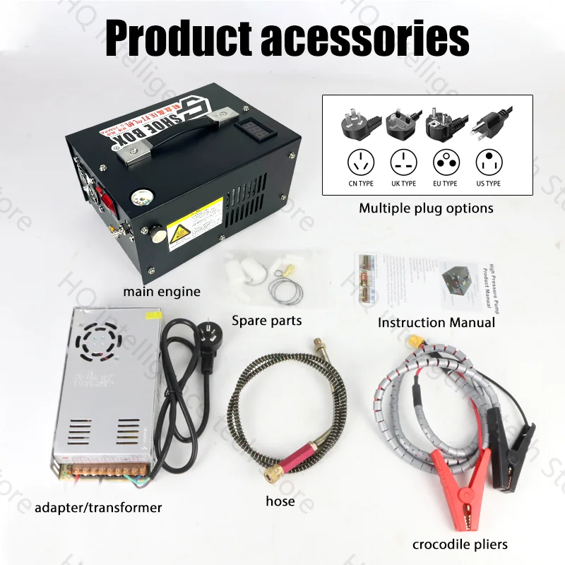 SHOEBOX-compresor de aire PCP de alta presión, bomba PCP para herramienta de equipo de buceo, Rifle o Paintball, 300bar, 4500Psi, 12V/110V/220V