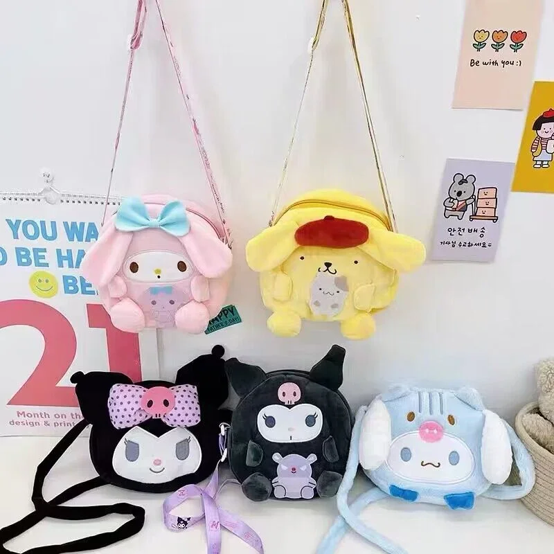 2023 New Sanrio Plush Backpack Cute My Melody Shoulder Bags Kawaii Cinnamoroll Handbag 18cm Kulomi Mini Bag Gifts for Kids Girls