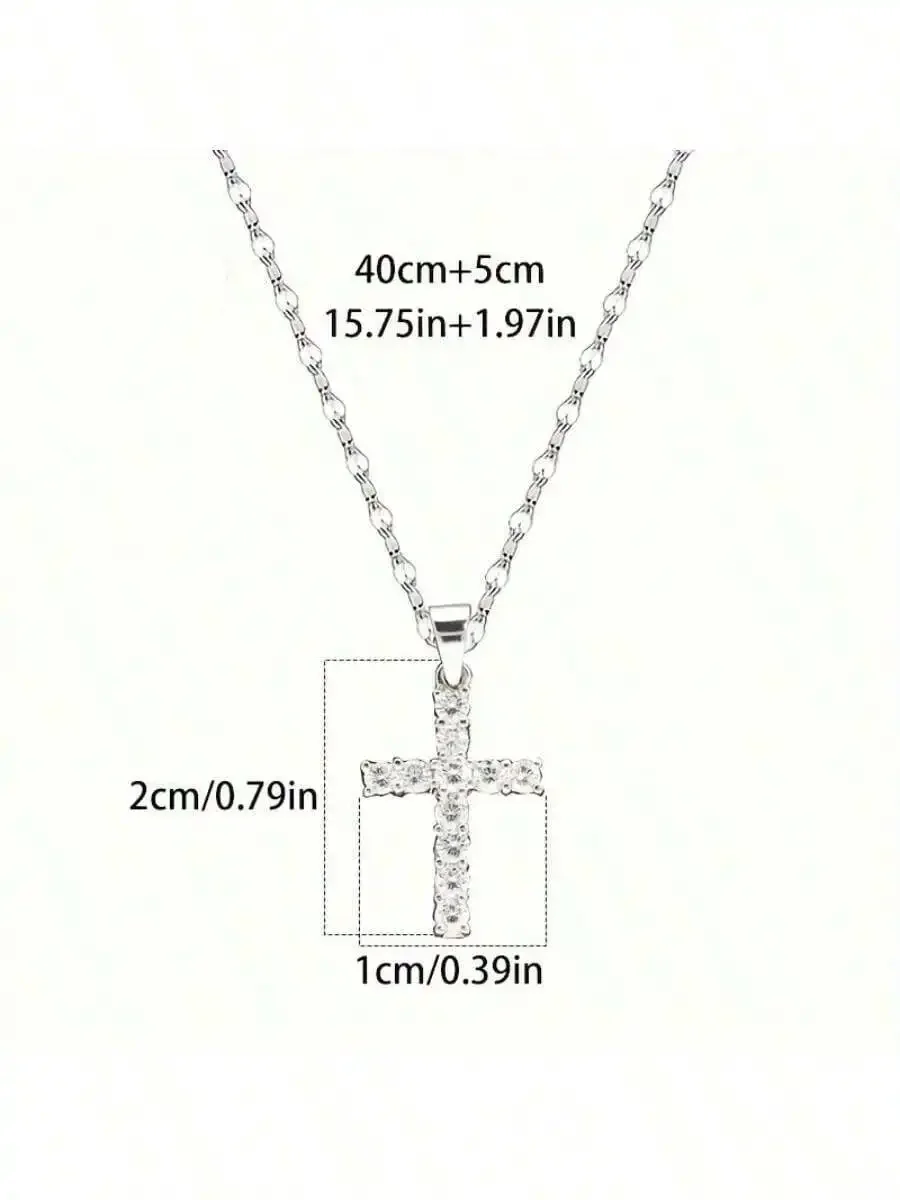 Cross Pendant Necklace With Cubic Zirconia, Hypoallergenic Fashion Jewelry For Women