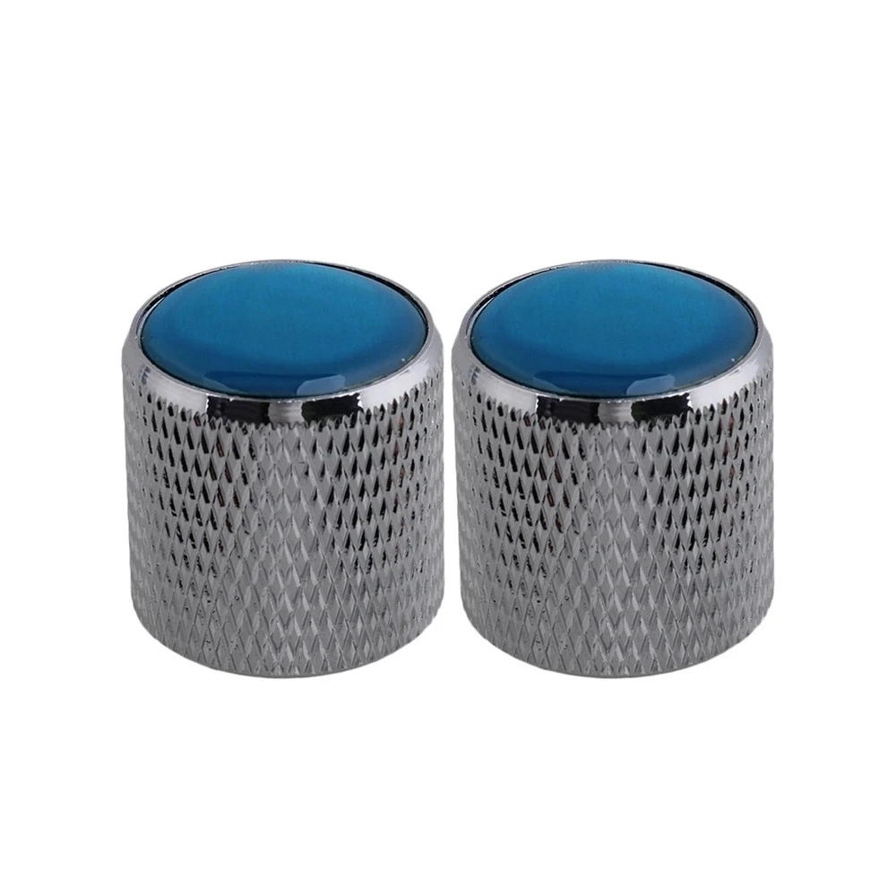 Domed Volume Tone Control metal Knob 4pcs Silver with Blue Top Electric Guitar/3pcs Red /Blue Glass Head