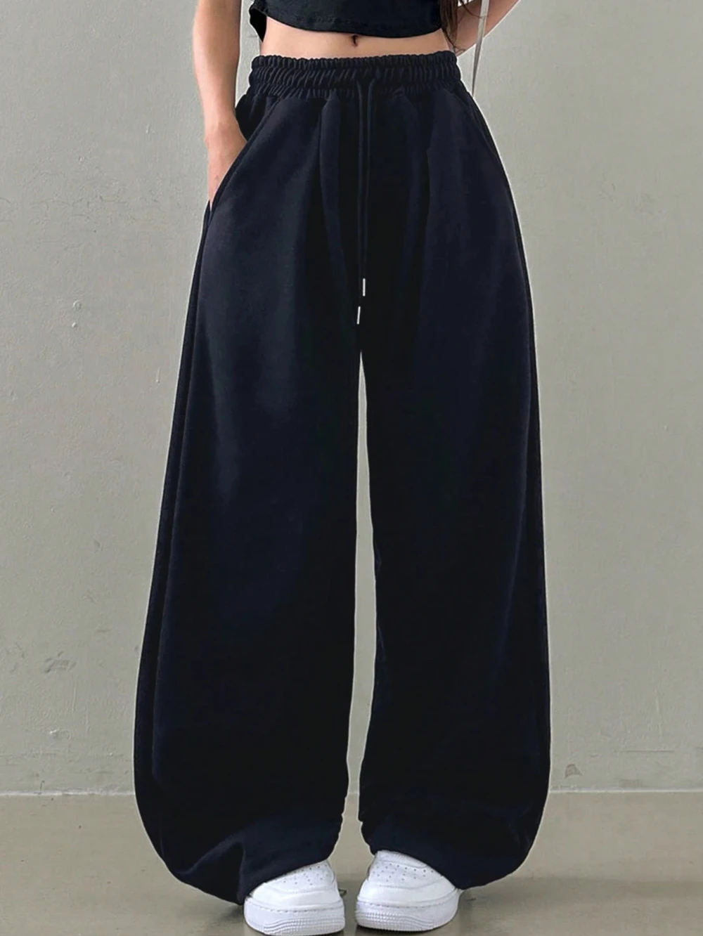 Calça de moletom feminina de cor sólida com cordão solto ajuste de lã calças de jogging femininas calças femininas y2k