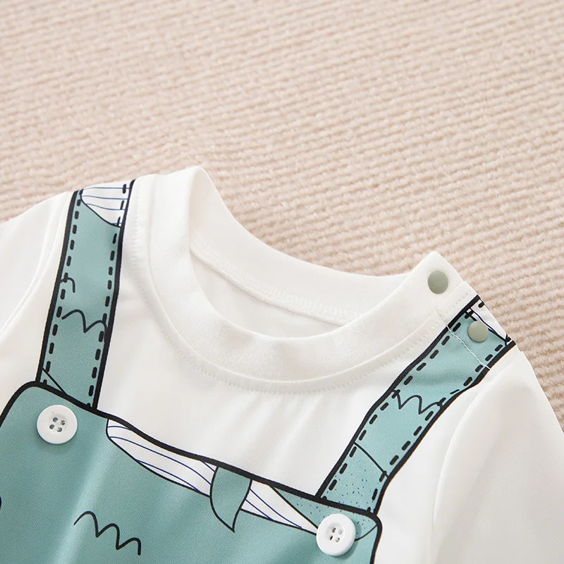 Spring And Autumn Boys And Girls Cute Cartoon Strap Whale Print Comfortable Casual Long Sleeve Baby Bodysuit