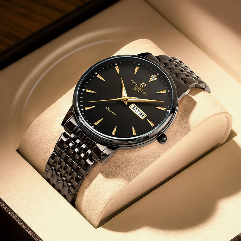남성용 럭셔리 손목 시계, 방수 발광 주간 날짜 시계, 스테인레스 스틸, 석영 시계, 남성용 패션
