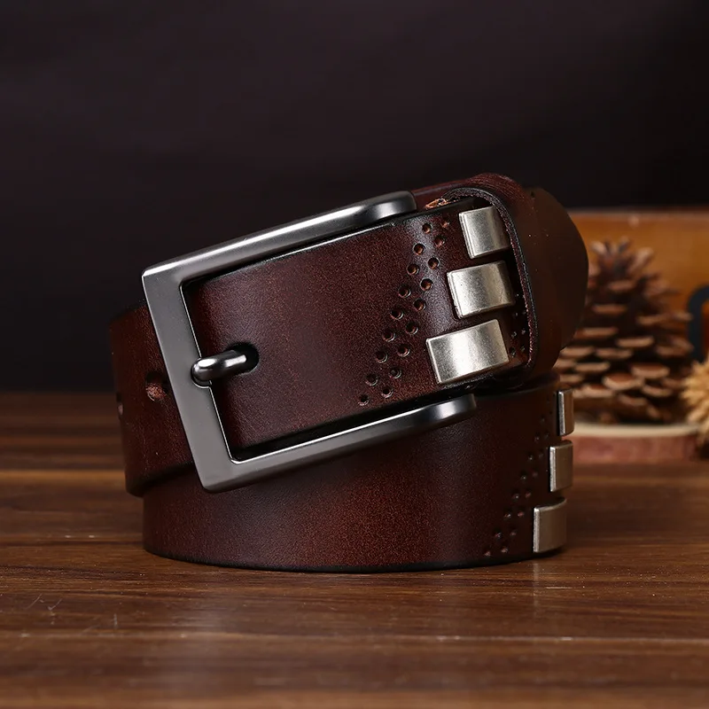 メンズヒップホップ個性ニッチストリートベルトメンズ本革第一層牛革パンクスタイルリベットジーンズベルト