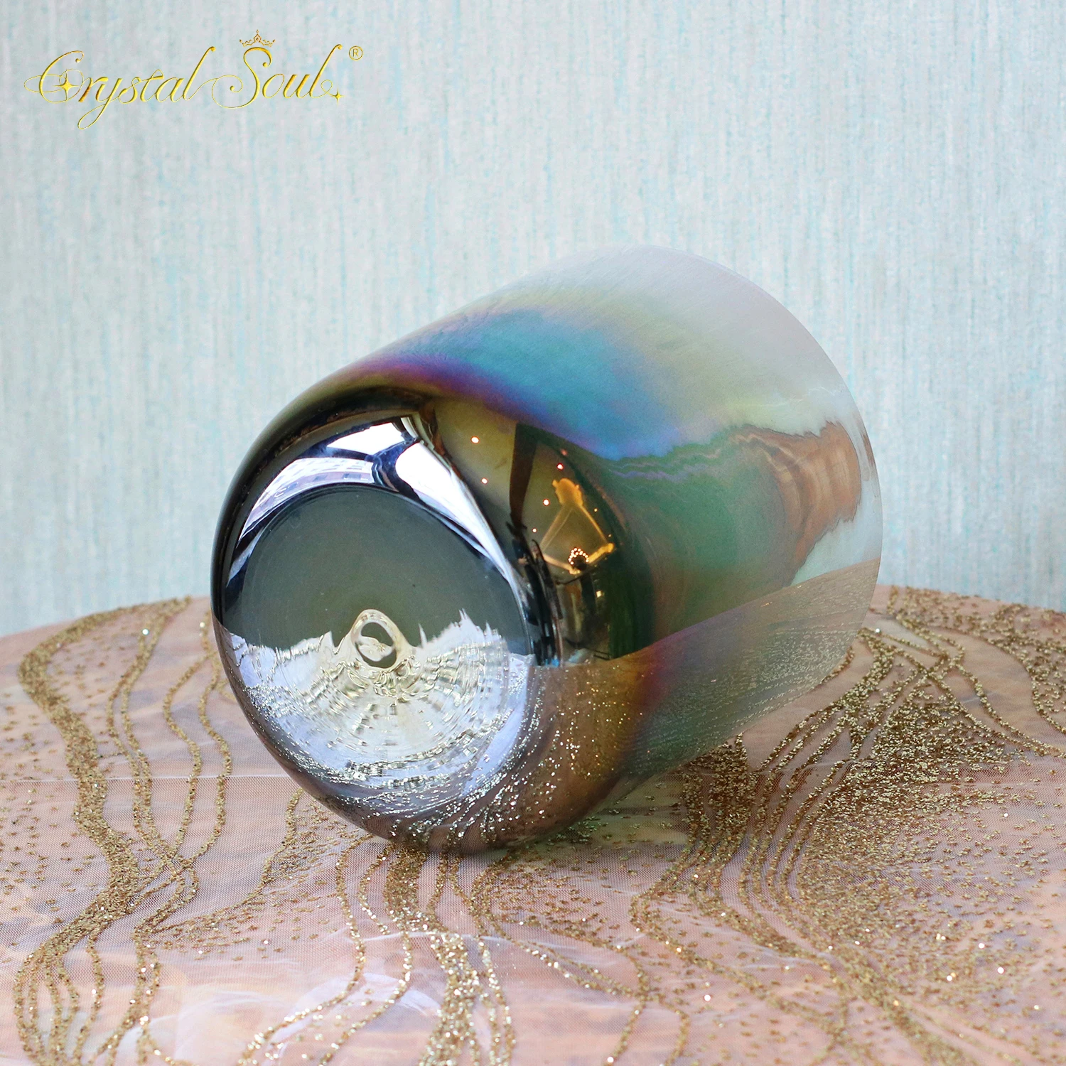CrystalSoul 432Hz Special Aurora Gradient Clear Alchemy Crystal Singing Bowl with accessories